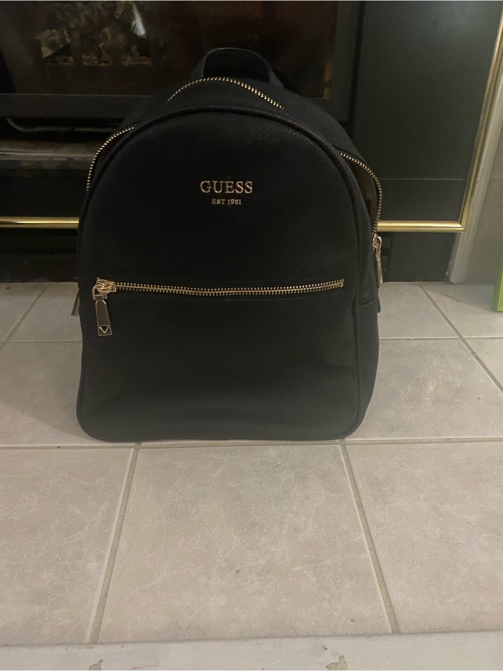 Guess Jet Set Black Backpack with Gold Accents